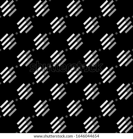 Seamless pattern. Diagonal lines, diamonds ornament. Slanted dashes, squares background. Angled stripes, rhombuses motif. Striped, dotted backdrop. Tilted strokes, dots wallpaper. Vector illustration.