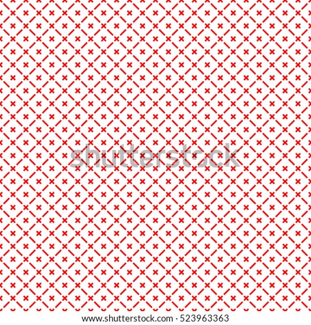 Seamless surface pattern with symmetric geometric ornament. Red diagonal stripes abstract on white background. Grill motif. Crossing lines wallpaper. Digital paper for page fill. Vector illustration