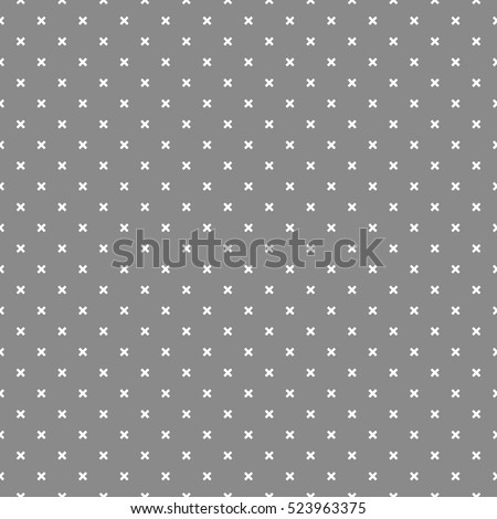 Seamless surface pattern with symmetric ornament. Staggered white crosses on grey background abstract. Grid motif. Ethnic wallpaper. Digital paper for web design, scrapbook. Vector art illustration