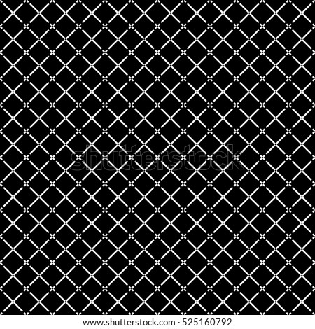 Seamless surface pattern with symmetric geometric ornament. White diagonal stripes abstract on black background. Grill motif. Crossing lines wallpaper. Digital paper for page fill. Vector illustration