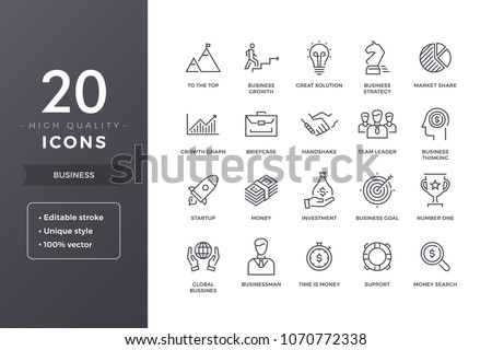 Business line icons. Money and commerce icon set with editable stroke