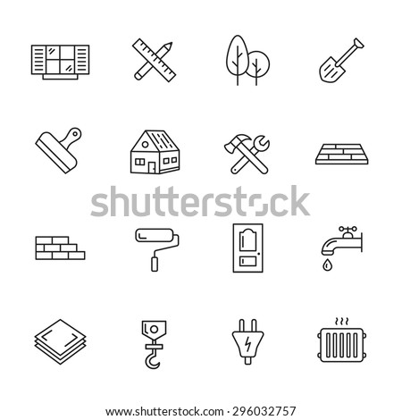 Construction, building and home repair thin line icons