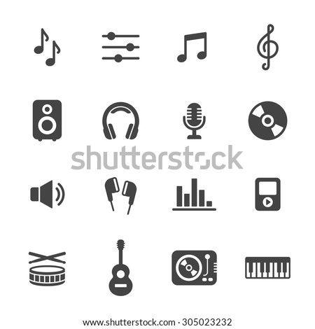 Music icons. Simple flat vector icons set on white background