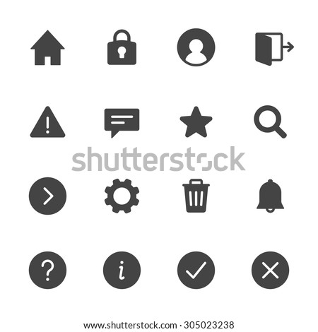 Basic interface icons set 1. Simple flat vector web icons set on white background