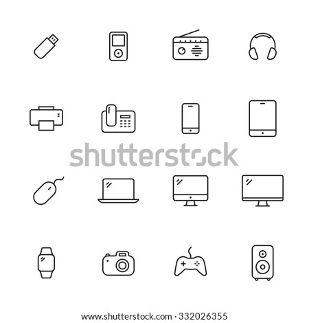 Electronic devices thin line icons