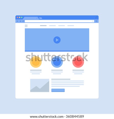 Browser window with website page template. Web page wireframe