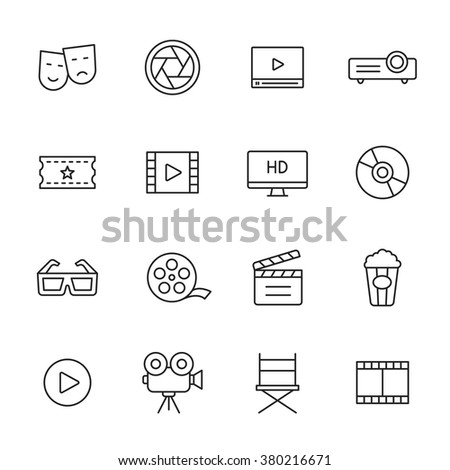 Cinema and movie line icons