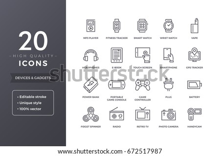 Modern electronic devices line icons. Personal portable gadgets icon set with editable stroke