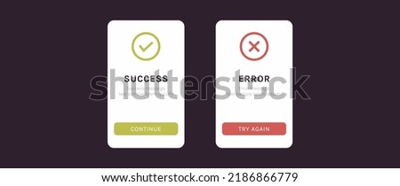 Success and error message ui screen and approved and rejected ux web elements flat vector illustration.