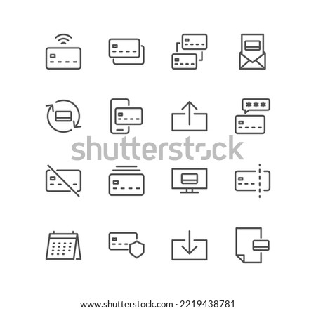 Set of credit card and banking icons, withdraw funds, buying, selling, payment method and linear variety vectors.