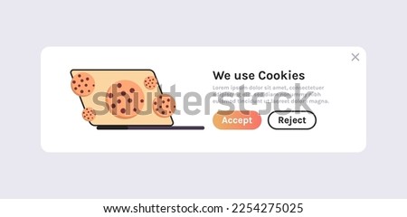 Protection of personal information internet web pop up and we use cookies policy notification on laptop screen concept flat vector illustration.