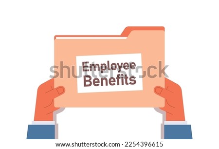 Businessman hands holding employee benefits documents and file folder remuneration incentive payments horizontal concept flat vector illustration.