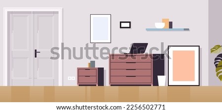 Living room interior furniture cabinet home drawer and room door concept flat vector illustration.