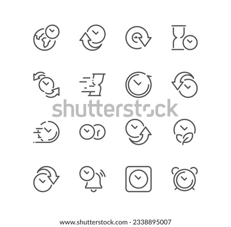 Set of time related icons, timer, speed, alarm, restore, time management and linear variety vectors.
