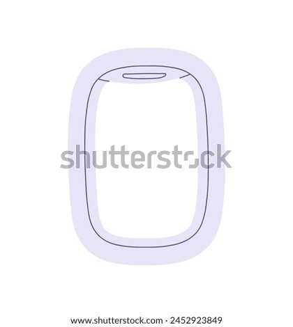 Views outside plane window, skyscape at vacation journey by airliner, airplane cabin during air flight, trip landscape, sky view through porthole in air plane flat vector illustration.