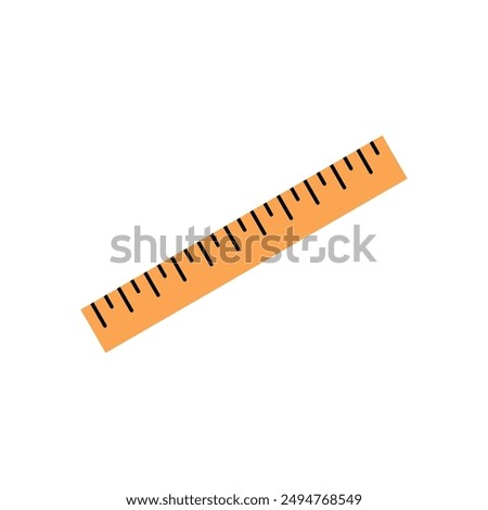 Measuring instrument, distance ruler, school geometry, maths, measurement metric item, stationery, measuring tape, school supplies, length measurement, object using ruler flat vector illustration.