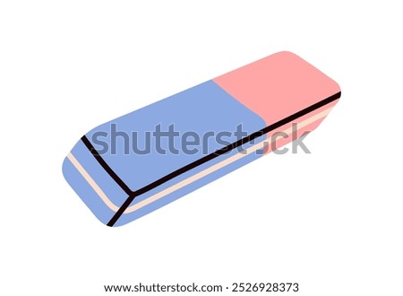 Rubber, pink and blue gum dobule eraser, school supply, stationery tool for erasing, hard and soft gummy vinyl accessory flat vector illustration.