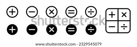 Plus, minus icon set. Calculator, math icon. Plus, minus, multiply, equal and divide sign