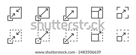 Scalability or scalable icon set. Size, resize icons. Size scale expand icon