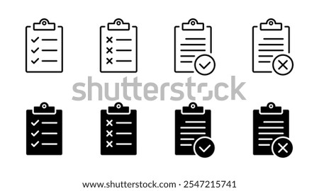 Clipboard file icon set. Document, file, notepad icons. Clipboard, document page icon collection