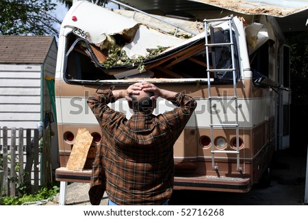 man in distress over damaged rv