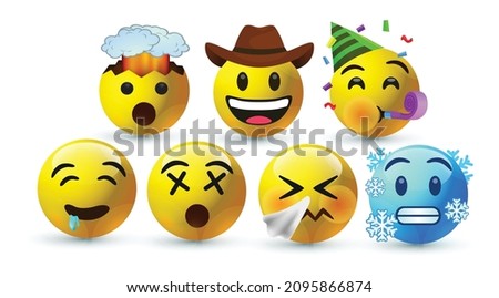 icon 3d vector round yellow cartoon bubble emoticons social media Whatsapp Instagram Facebook chat comment reactions icon template face Sneezing cold dizzy Exploding Partying emoji character message