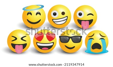 high quality icon 3d vector round yellow bubble emoticons social media eyeglasses Angel Instagram Facebook Laughing love eyes chat comment reactions template face tear laughter emoji character message