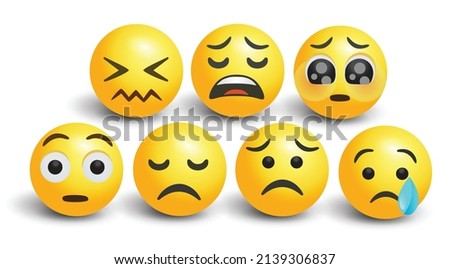 icon 3d vector round yellow cartoon bubble emoticons social media Mouth Wailing Weary Pleading Begging Shame Sad Crying Tear chat comment reactions icon template funny character message sad emoji