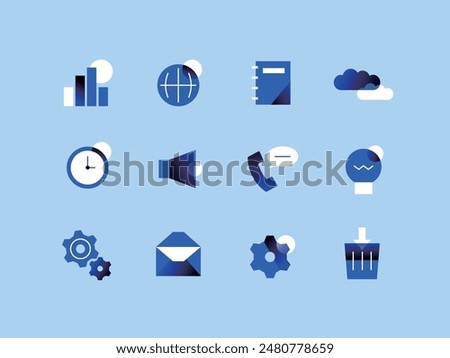 Blue Grain Icon Set Business
