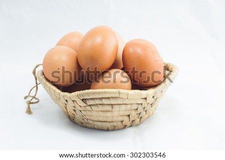 Eggs in basket  on the white background.