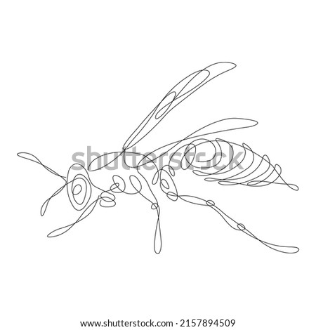 The silhouette of the wasp is drawn in a minimalistic style. The design is suitable for decor, pattern, logo, t-shirt print, tattoo, insect company emblem. Vector isolated illustration