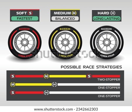 set collection black wheel red yellow white line compounds type soft tyre hard medium soft compound rubber logo symbol icon vector template possible strategy race team principal isolated background