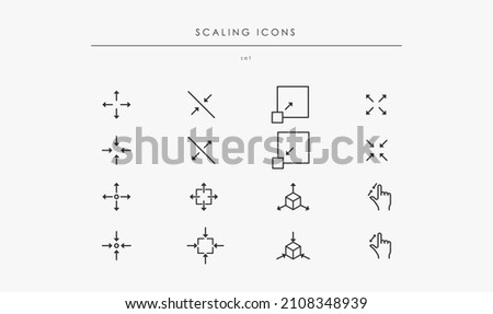 Scaling Related line icons Set. Resize icon collection for UI and web design. Design elements isolated on white background. Flat black icons with outlines. Resize symbols for increase and reduce