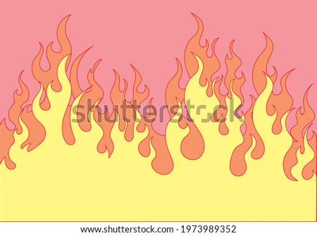 Fire flat design vector illustration. Two layers of flames. 2D cartoon japanese anime style hand drawn drawing. Aesthetic style background. Perfect for texturing 3D models or to use as an art texture