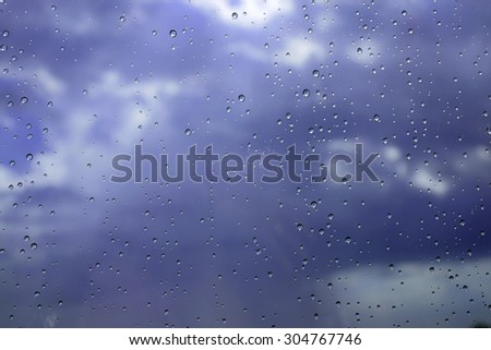 Looking through water droplets The colorful cloud sky