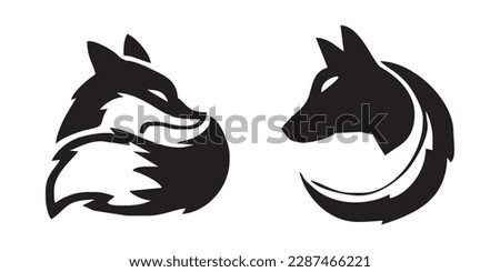 2 fox animal vector black and white