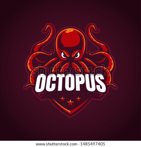 Angry Octopus Mascot, Vector Logo Illustration