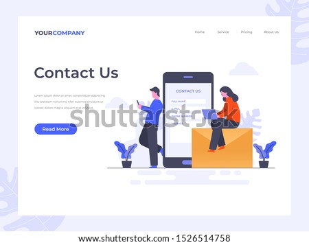 Contact Us flat vector illustration concept,can be used for landing page, ui, web, app intro card, editorial, flyer, and banner.