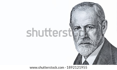 Sigmund Freud Portrait from Austria Banknotes. Austrian neurologist who founded the discipline of psychoanalysis. Sigmund Freud (1856-1939)