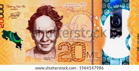Maria Isabel Carvajal (Carmen Lyra), Portrait from Costa Rica 20,000 Colones 2020 Polimer Banknotes. Stok fotoğraf © 