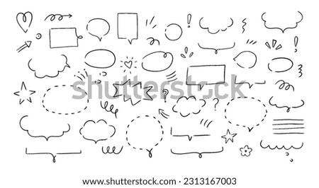 Hand drawn set i speech bubbles, clouds and and doodle elements. Isolated simple vector illustration.