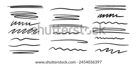 Marker scribble elements collection. Hand drawn strokes, underlines, wave brush marks.Vector set isolated on white background.