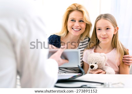 View of a Little girl at the doctor with her mother