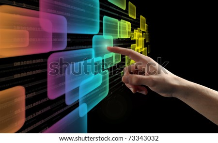 Finger pushing button on a touch screen interface