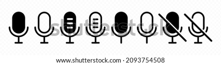 Audio microphone on and mute icon set. Microphone symbol for your web site design, logo, app, UI. Vector line icon for Business and Advertising.