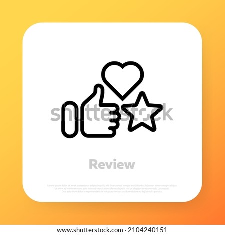 Review icon set. Costumer feedback. Five star rate. Great reputation. Vector line icon for Business and Advertising.