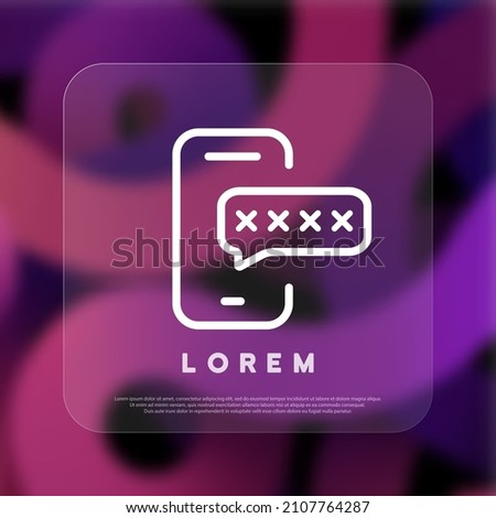 Enter password on the phone icon. Unlock your phone. Security password. Personal access, login, protection technology. Glassmorphism style. Vector line icon for Business and Advertising.