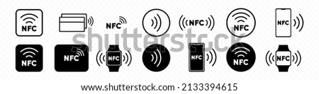 Nfc icon set. Contactless payment. Online transaction. Nfc symbol for your web site design, logo, app, UI. Vector line icon for Business and Advertising.