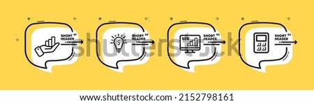 Career set icon. Plan, idea, light bulb, calculator, income. Stonks concept. Infographic timeline with icons and 4 steps. Vector line icon for Business and Advertising