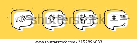 Pictogram set icon. Horn, loudspeaker, lamp, gear, monitor. Share, report a problem, feedback. Infographic timeline with icons and 4 steps. Vector line icon for Business and Advertising